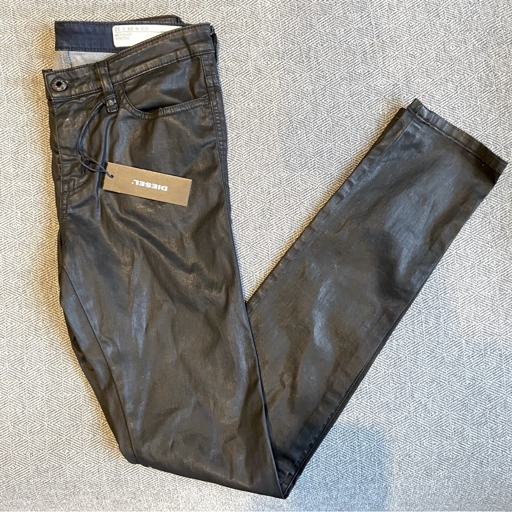 DIESEL Womens Denim Jeans Super Slim Fit Shiny Cotton Black Pant BNWT